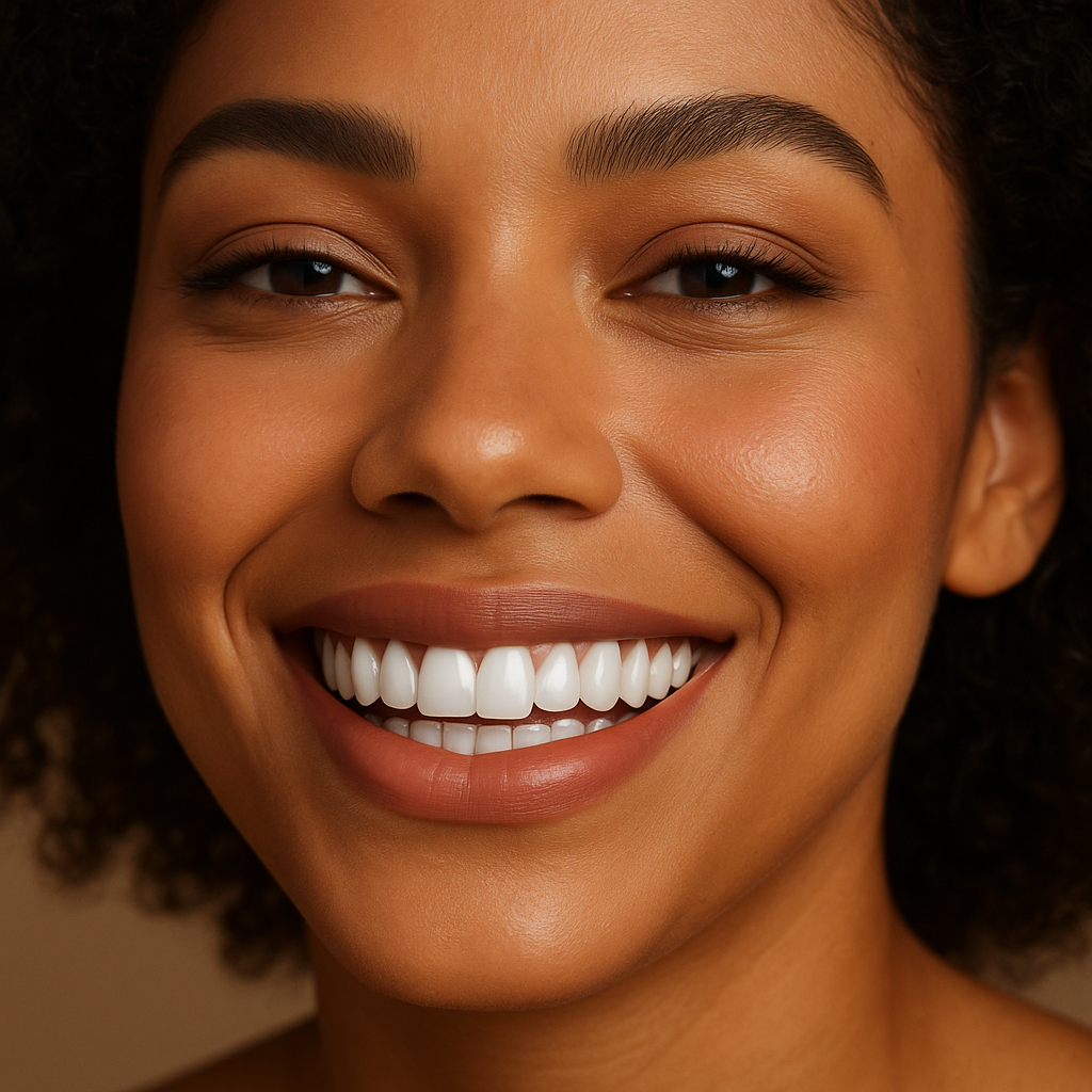 Detalhe de sorriso com lentes de ceramica